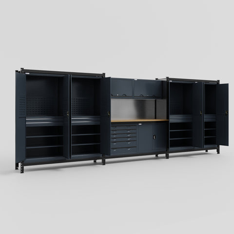 M222-2 Modular Work Bench - H2100mm x W5640mm | MDF WBT | Dark Grey