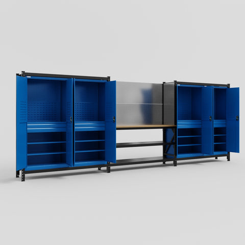 M222 Modular Work Bench - H2100mm x W5640mm | MDF WBT | Blue