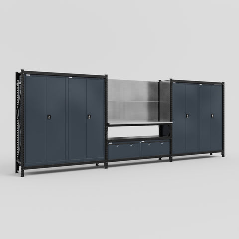 M222-2 Modular Work Bench - H2100mm x W5640mm | Stainless WBT | Dark Grey
