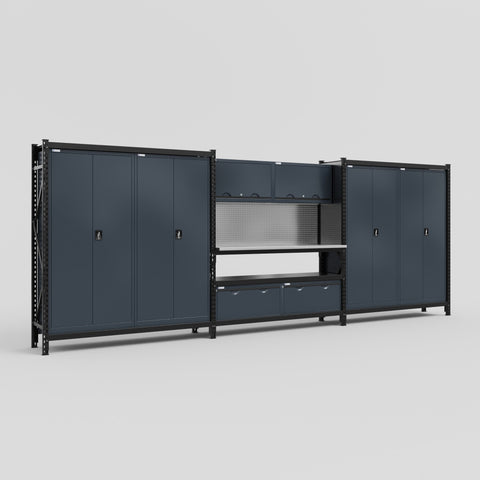 M222-2 Modular Work Bench - H2100mm x W5640mm | Stainless WBT | Dark Grey