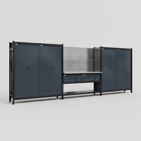 M222-2 Modular Work Bench - H2100mm x W5640mm | Stainless WBT | Dark Grey