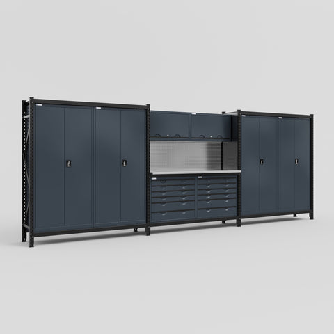 M222-2 Modular Work Bench - H2100mm x W5640mm | Stainless WBT | Dark Grey