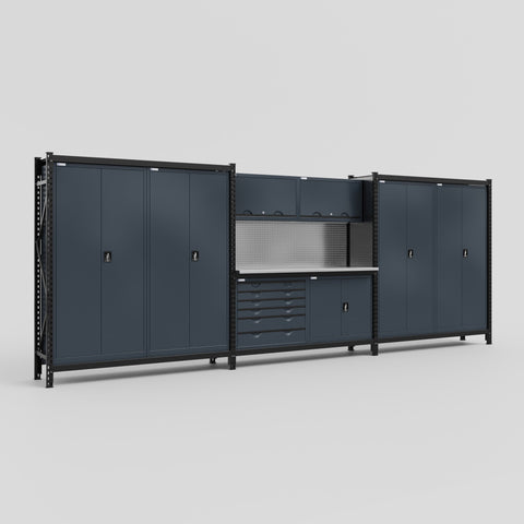 M222-2 Modular Work Bench - H2100mm x W5640mm | Stainless WBT | Dark Grey
