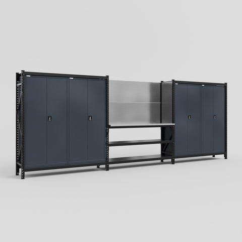 M222-2 Modular Work Bench - H2100mm x W5640mm | Stainless WBT | Dark Grey