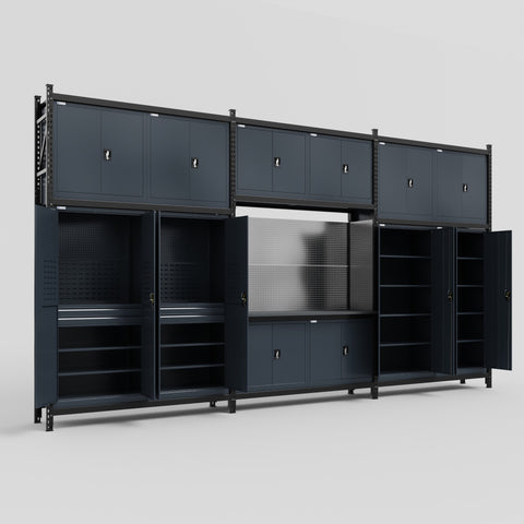 M222 Modular Work Bench - H3100mm x W5640mm | Laminate WBT | Dark Grey