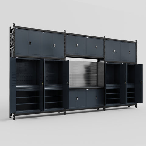 M222 Modular Work Bench - H3100mm x W5640mm | Laminate WBT | Dark Grey