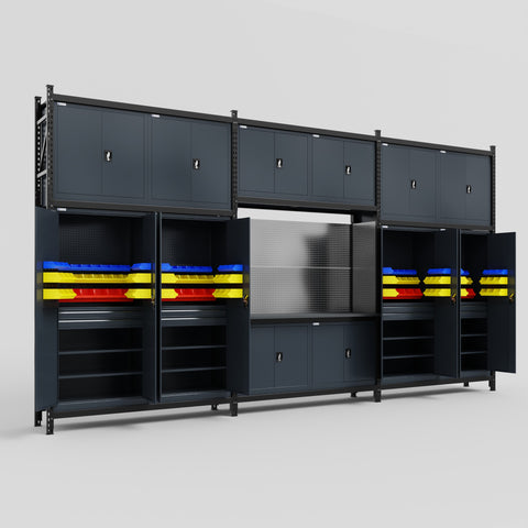 M222 Modular Work Bench - H3100mm x W5640mm | Laminate WBT | Dark Grey