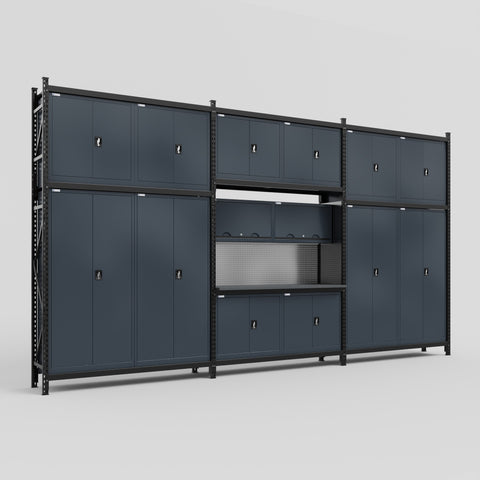 M222 Modular Work Bench - H3100mm x W5640mm | Laminate WBT | Dark Grey