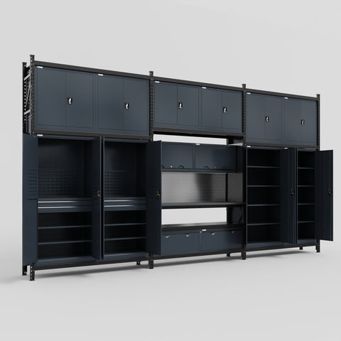 M222 Modular Work Bench - H3100mm x W5640mm | Laminate WBT | Dark Grey
