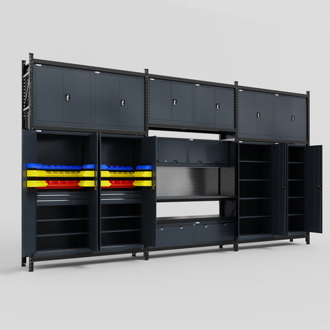 M222 Modular Work Bench - H3100mm x W5640mm | Laminate WBT | Dark Grey