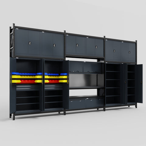 M222 Modular Work Bench - H3100mm x W5640mm | Laminate WBT | Dark Grey