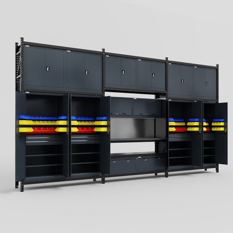 M222 Modular Work Bench - H3100mm x W5640mm | Laminate WBT | Dark Grey