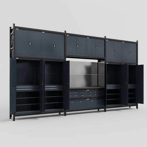 M222 Modular Work Bench - H3100mm x W5640mm | Laminate WBT | Dark Grey