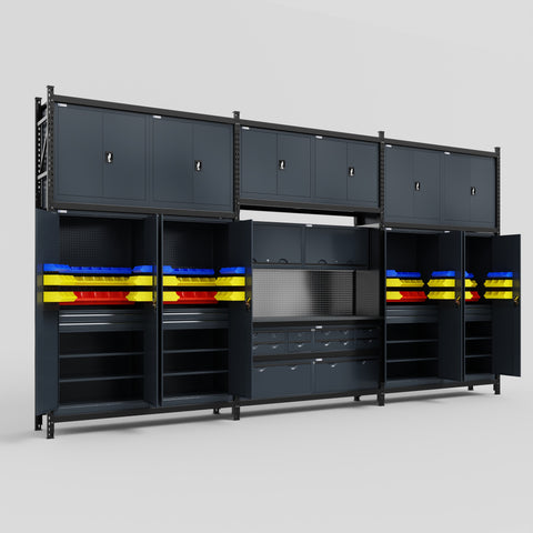 M222 Modular Work Bench - H3100mm x W5640mm | Laminate WBT | Dark Grey