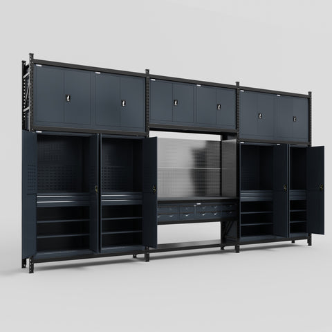 M222 Modular Work Bench - H3100mm x W5640mm | Laminate WBT | Dark Grey
