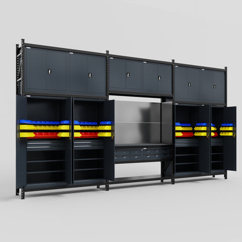 M222 Modular Work Bench - H3100mm x W5640mm | Laminate WBT | Dark Grey