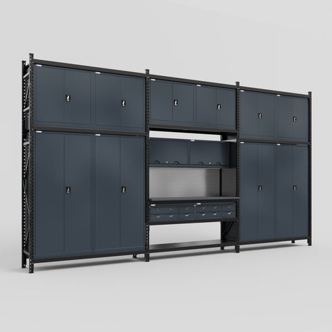 M222 Modular Work Bench - H3100mm x W5640mm | Laminate WBT | Dark Grey