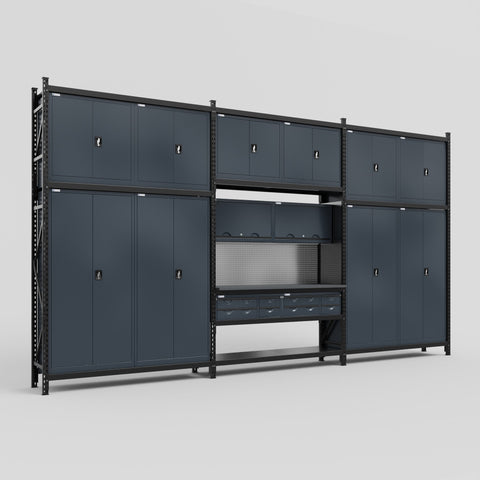 M222 Modular Work Bench - H3100mm x W5640mm | Laminate WBT | Dark Grey