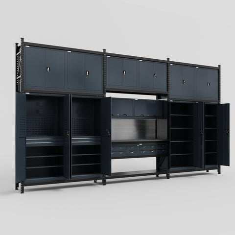 M222 Modular Work Bench - H3100mm x W5640mm | Laminate WBT | Dark Grey