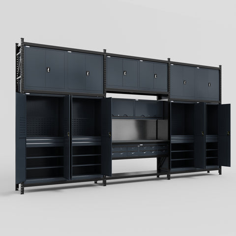 M222 Modular Work Bench - H3100mm x W5640mm | Laminate WBT | Dark Grey