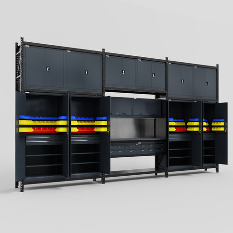 M222 Modular Work Bench - H3100mm x W5640mm | Laminate WBT | Dark Grey