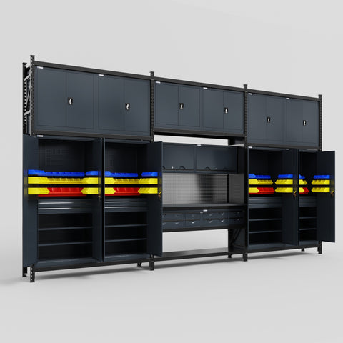 M222 Modular Work Bench - H3100mm x W5640mm | Laminate WBT | Dark Grey