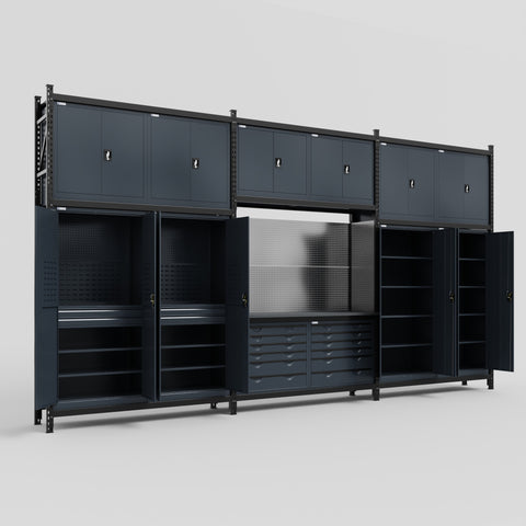 M222 Modular Work Bench - H3100mm x W5640mm | Laminate WBT | Dark Grey