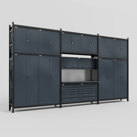 M222 Modular Work Bench - H3100mm x W5640mm | Laminate WBT | Dark Grey