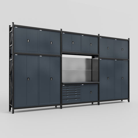 M222-3C Modular Work Bench - H3100mm x W5640mm | Laminate WBT | Dark Grey