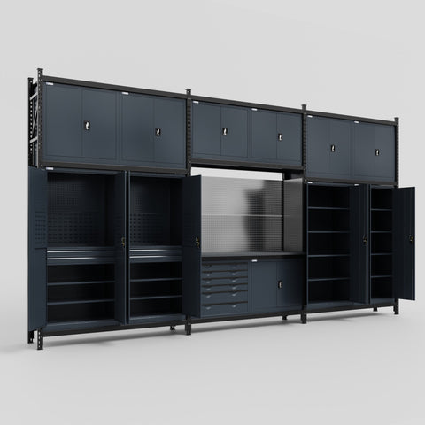 M222-3C Modular Work Bench - H3100mm x W5640mm | Laminate WBT | Dark Grey