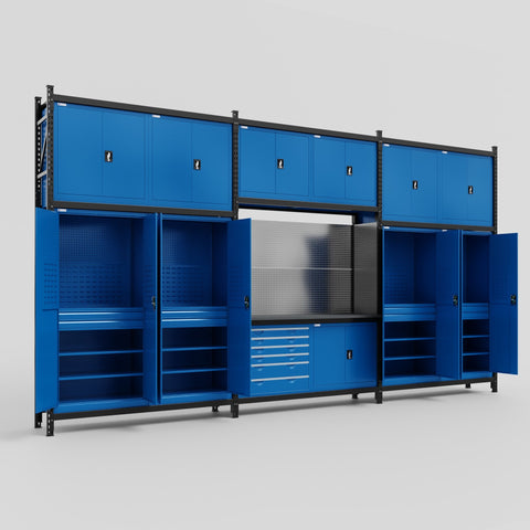 M222-3C Modular Work Bench - H3100mm x W5640mm | Laminate WBT | Blue