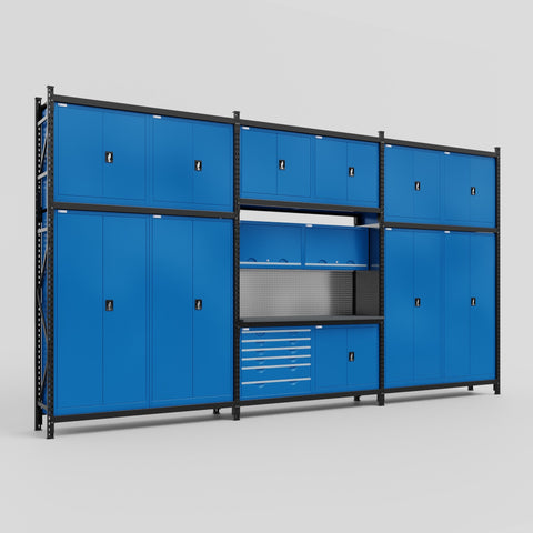 M222-3C Modular Work Bench - H3100mm x W5640mm | Laminate WBT | Blue