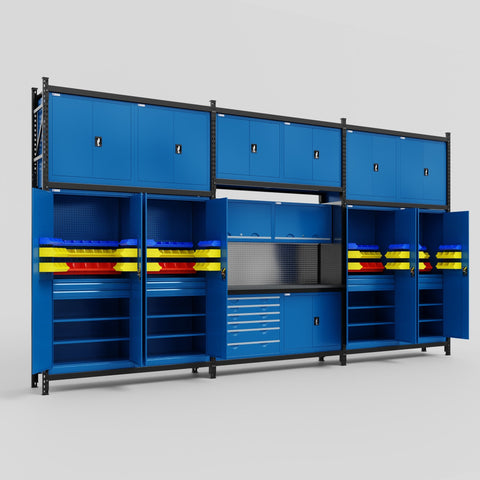 M222-3C Modular Work Bench - H3100mm x W5640mm | Laminate WBT | Blue