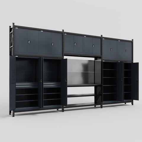 M222 Modular Work Bench - H3100mm x W5640mm | Laminate WBT | Dark Grey