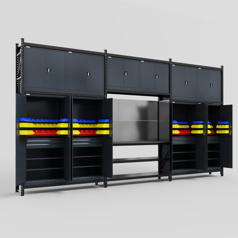 M222 Modular Work Bench - H3100mm x W5640mm | Laminate WBT | Dark Grey
