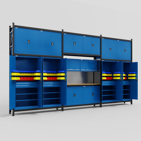 M222 Modular Work Bench - H3100mm x W5640mm | MDF WBT | Blue