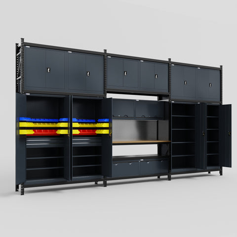 M222 Modular Work Bench - H3100mm x W5640mm | MDF WBT | Dark Grey