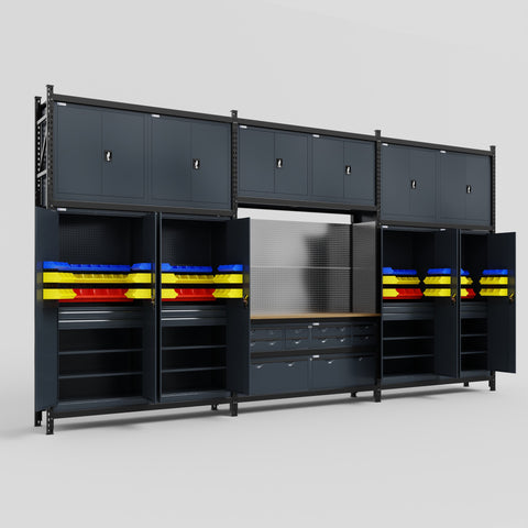 M222 Modular Work Bench - H3100mm x W5640mm | MDF WBT | Dark Grey