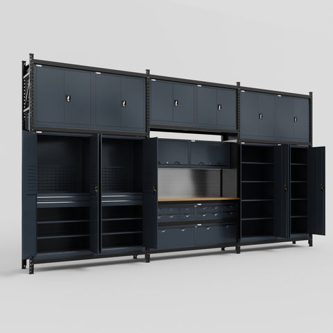 M222 Modular Work Bench - H3100mm x W5640mm | MDF WBT | Dark Grey