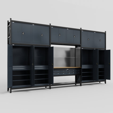 M222 Modular Work Bench - H3100mm x W5640mm | MDF WBT | Dark Grey