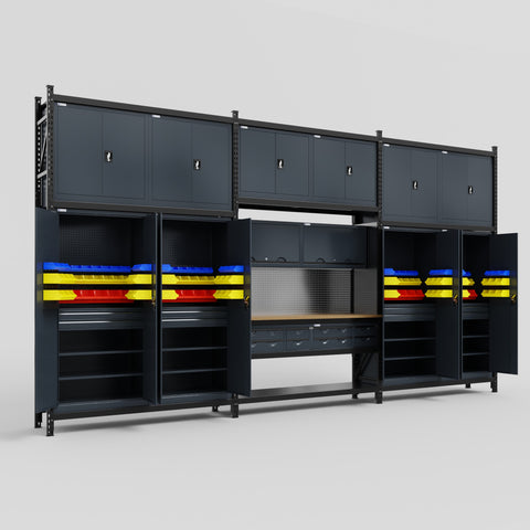 M222 Modular Work Bench - H3100mm x W5640mm | MDF WBT | Dark Grey