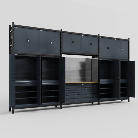 M222 Modular Work Bench - H3100mm x W5640mm | MDF WBT | Dark Grey