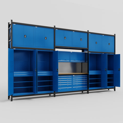 M222 Modular Work Bench - H3100mm x W5640mm | MDF WBT | Blue