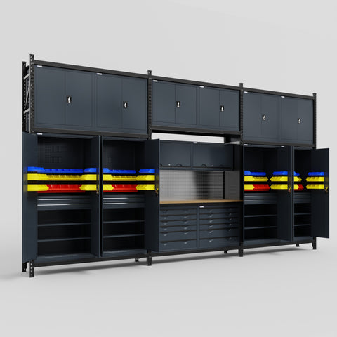 M222 Modular Work Bench - H3100mm x W5640mm | MDF WBT | Dark Grey