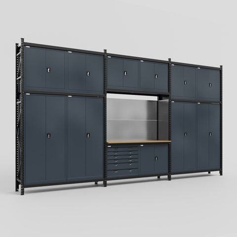 M222-3C Modular Work Bench - H3100mm x W5640mm | MDF WBT | Dark Grey