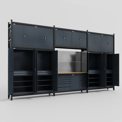 M222-3C Modular Work Bench - H3100mm x W5640mm | MDF WBT | Dark Grey