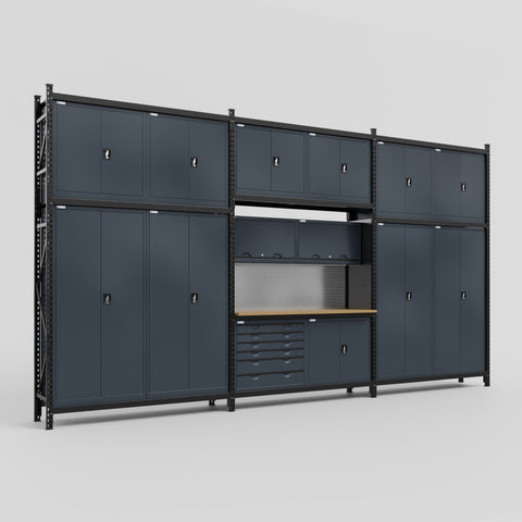 M222-3C Modular Work Bench - H3100mm x W5640mm | MDF WBT | Dark Grey