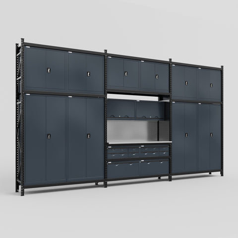 M222 Modular Work Bench - H3100mm x W5640mm | Laminate WBT | Dark Grey