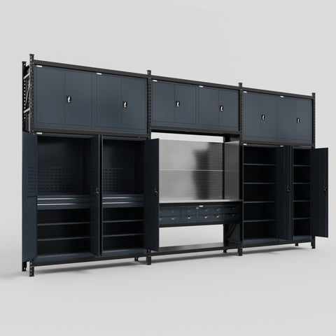 M222 Modular Work Bench - H3100mm x W5640mm | Stainless WBT | Dark Grey