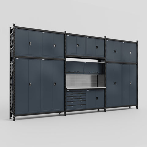 M222-3C Modular Work Bench - H3100mm x W5640mm | Stainless WBT | Dark Grey